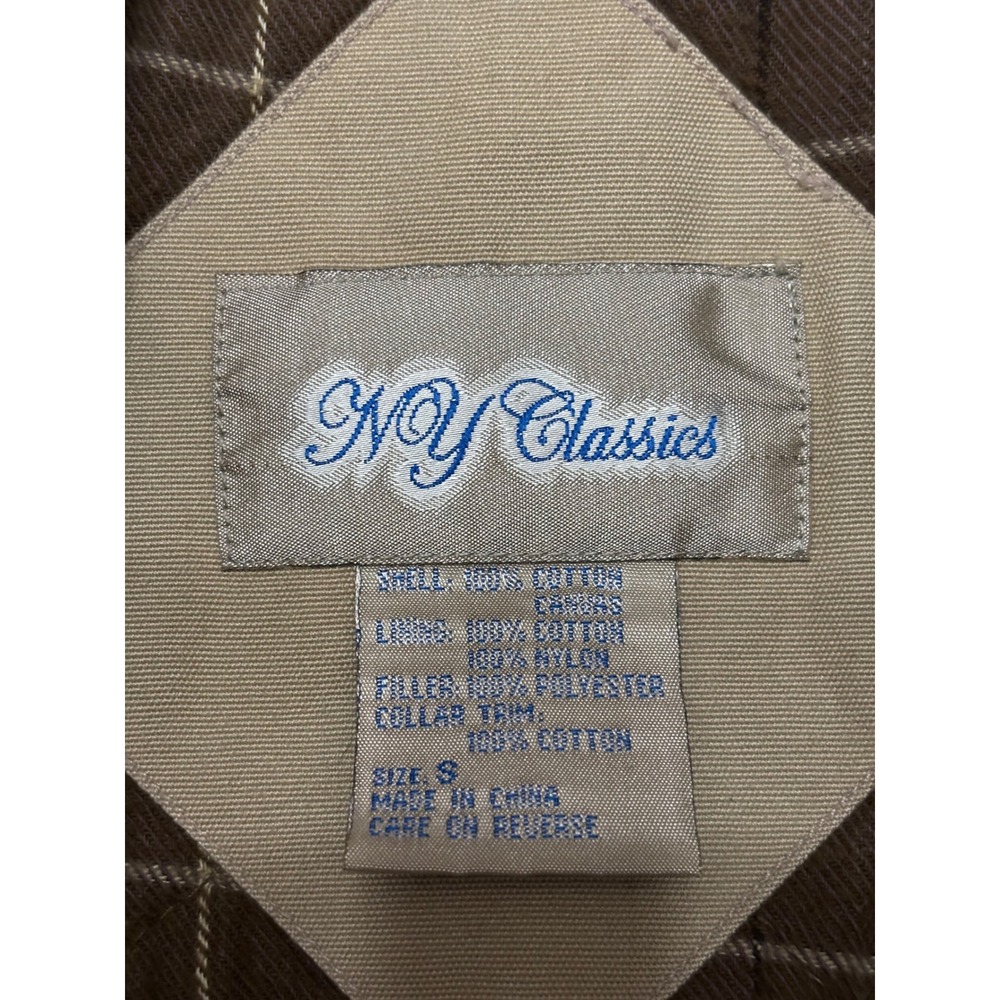 NY Classics Mens Tan Cotton Canvas Barn Jacket Corduroy Collar Plaid Lined Small - Picture 7 of 9